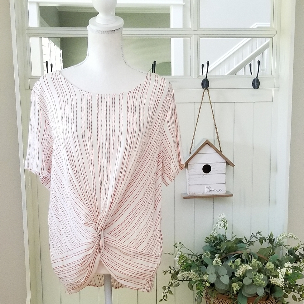 NWT! Böhme S/S Pattern Rust/Cream Knot Top Blouse
